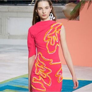 Peter Pilotto One Shoulder Pink Dress with Yellow Details